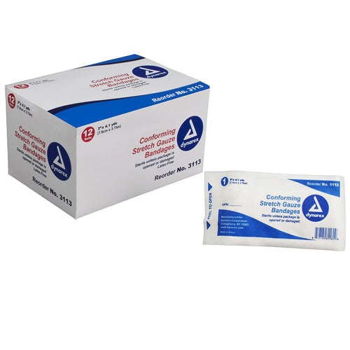 Dynarex Vital-Roll Conforming Gauze Sterile, 3 x 131 Inches, Pack of 12