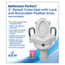 Blue Jay Raised Toilet Seat with Lock and Padded Arms, 5-Inch Height, Fits Standard and Elongated Toilets