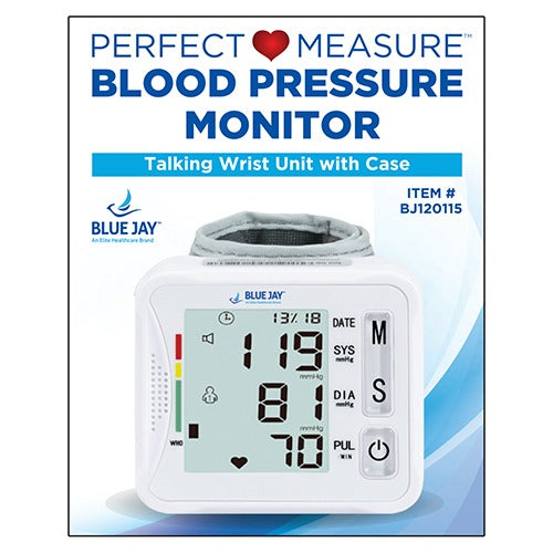 Blue Jay Wrist Blood Pressure Monitor with Voice Function and Case, Fits 5.3 – 7.7 Inches