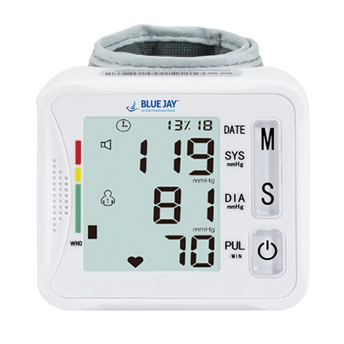 Blue Jay Wrist Blood Pressure Monitor with Voice Function for accurate home health tracking. Moovkart