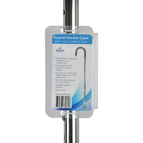 Blue Jay Cane Round Handle Silver with Vinyl Comfort Grip