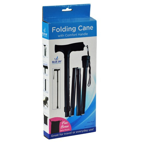 Blue Jay Adjustable Folding Cane with Pistol Grip Handle, Black