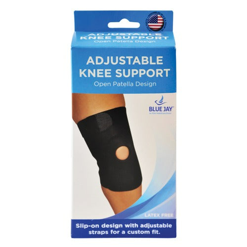 Blue Jay Adjustable Knee Support Open Patella Design, Black, Small/Medium