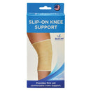 Model wearing Blue Jay Medium Knee Support for discreet daily joint relief, Moovkart