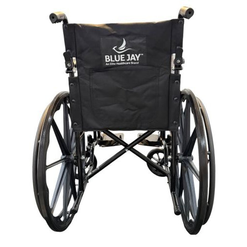 Side view of K1 Blue Jay Wheelchair with durable steel frame and nylon upholstery, Moovkart