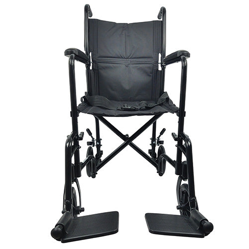 Blue Jay Roll With Me Aluminum Transport Wheelchair with Swing Away Footrests, 19 Inch Seat Width