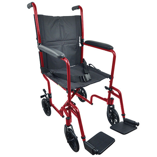 Blue Jay Roll With Me Aluminum Transport Wheelchair with Swing Away Footrests, 19 Inch Seat Width