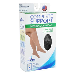 Blue Jay Firm Surgical Weight Stockings 20-30 mmHg Below Knee, Closed Toe, Medium, Black Hover