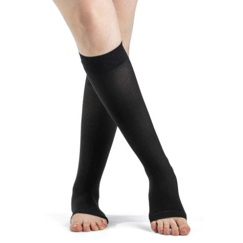 Blue Jay Firm Surgical Weight Stockings 20-30 mmHg Below Knee Open-Toe, Black, Large