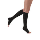 Blue Jay 20-30 mmHg Graduated Compression Stockings Black Below Knee Open Toe for daily wear.