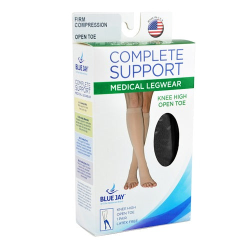 Blue Jay X-Firm Surgical Weight Stockings 20-30mmHg Below Knee, Open Toe, Black
