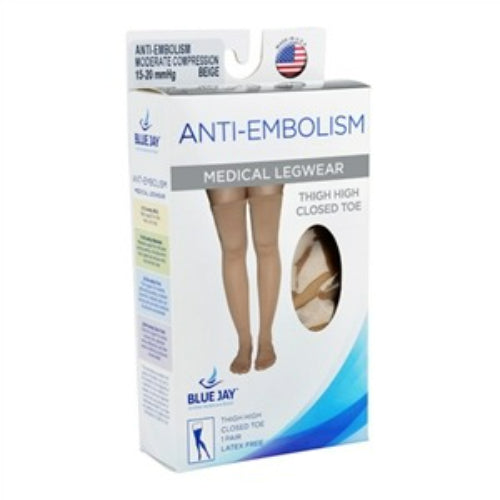 Blue Jay Anti-Embolism Stockings 15-20 mmHg, Thigh-High, Closed-Toe, Medium