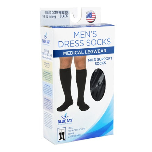 Blue Jay Men's Mild Support Socks, 10-15 mmHg Compression, Nylon Spandex Blend, Black Small/Medium