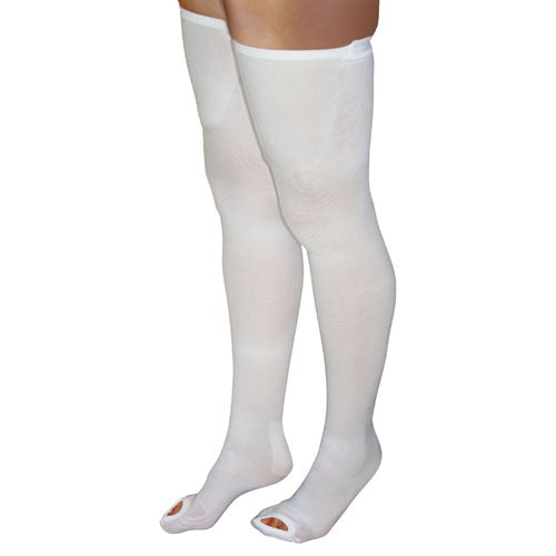 Blue Jay anti-embolism stockings 15-20mmHg thigh-high with inspection toe for circulation support, White, Moovkart.