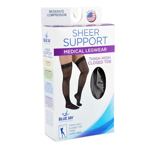 Blue Jay Ladies Sheer Moderate Support 15-20 mmHg, Thigh-High, Closed-Toe