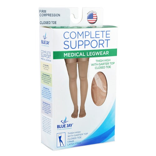 Blue Jay Extra-Firm 20-30 mmHg Surgical Weight Compression Stockings, Thigh-High, Closed-Toe with Garter Top