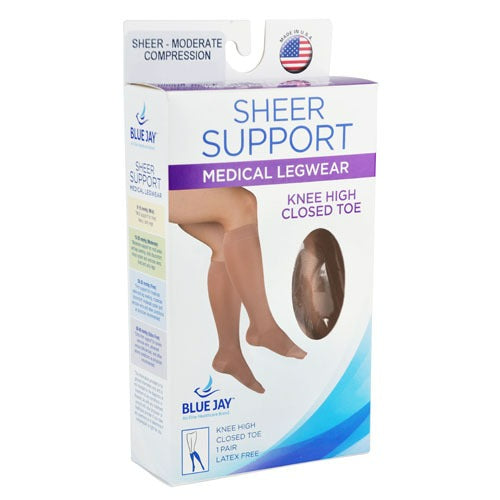 Blue Jay Ladies Sheer Firm Support 20-30 mmHg, Knee-High, Medium, Beige