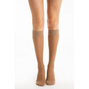 Beige Blue Jay MicroFiber knee-high socks with closed-toe and non-binding top for comfort, Moovkart