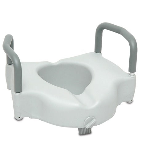 ProBasics Raised Toilet Seat with Lock and Removable Arms, White, for enhanced comfort and stability. Moovkart