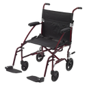 Drive Medical Fly-Lite transport chair in burgundy, 19-inch seat, lightweight and durable design for easy mobility and transport, Moovkart.