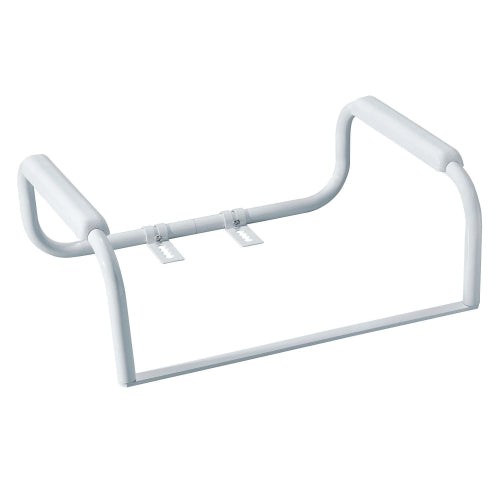 Moen toilet safety bar with ergonomic glacier-white handles providing stable support for users with limited mobility. Moovkart.