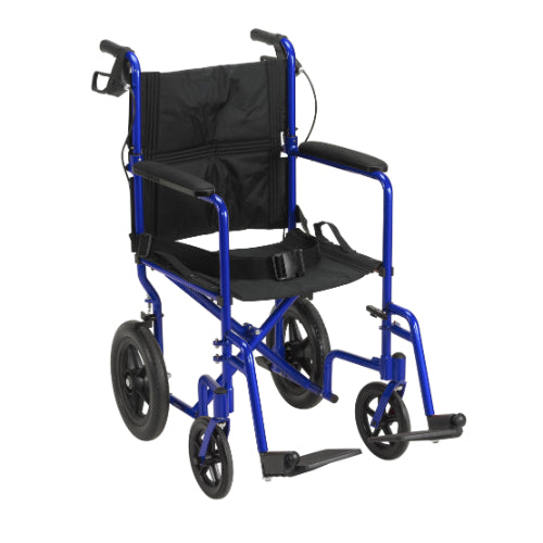 Drive Medical Expedition Blue Aluminum Transport Chair with Loop Locks, lightweight, durable and easy to use, Moovkart