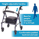 Carex Steel Rolling Walker with Padded Seat & Handbrakes