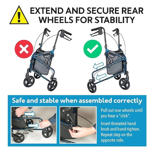 Carex Trio Roller Walker, Lightweight, Foldable & Stable Support