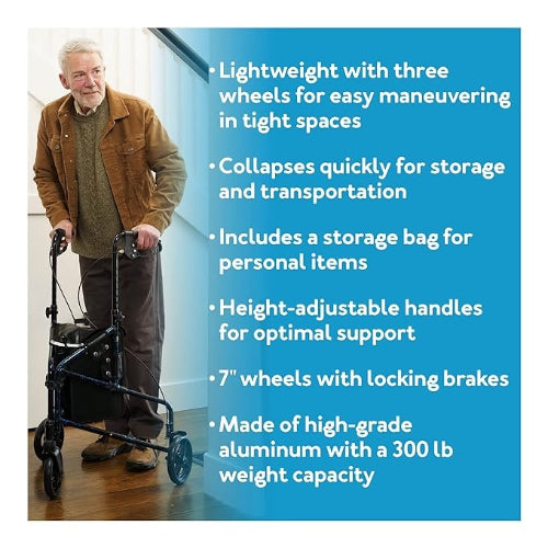 Carex Trio Roller Walker, Lightweight, Foldable & Stable Support