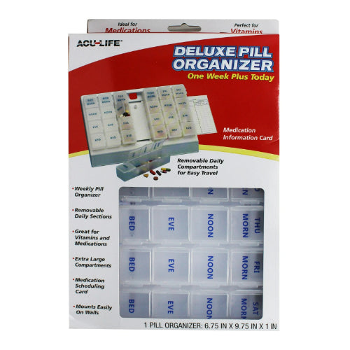 Acu-Life Deluxe 7-Day Pill Organizer Featuring 4 Compartments Per Day for Easy Pill Sorting. Moovkart