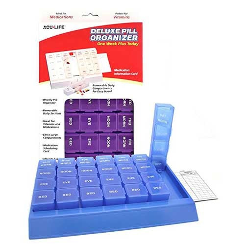 Acu-Life Deluxe 7-Day Pill Organizer, 28 Compartments