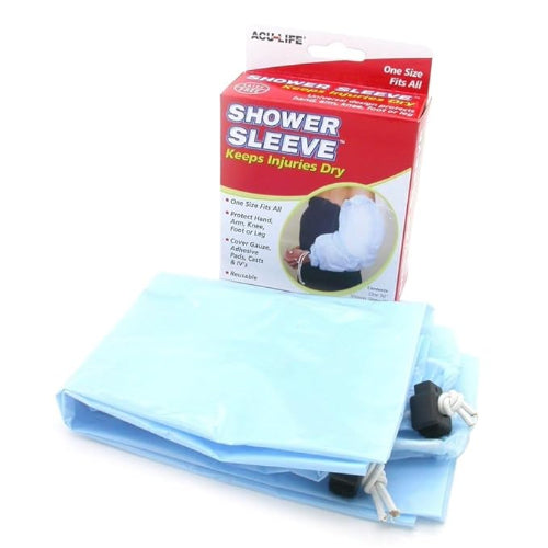 Acu-Life Shower Sleeve in blue, waterproof protector for hand, arm, knee, foot, or leg during showers, Moovkart