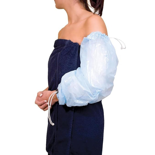 Acu-Life Shower Sleeve being applied to an arm, demonstrating ease of use and effective protection, Moovkart