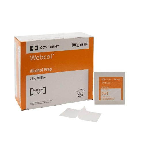 Covidien Webcol Alcohol Prep Pads, Medium, 2-Ply, Box of 200