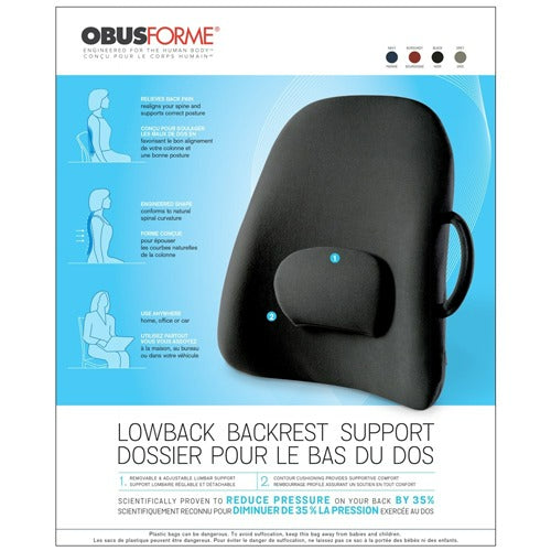 ObusForme Lowback Backrest Support for Spine Alignment and Posture Support, Black