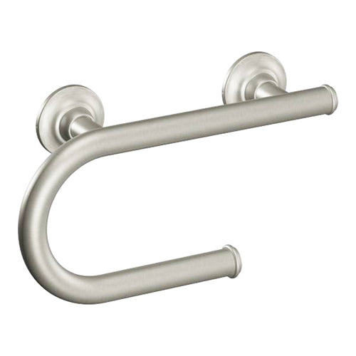 Moen 8-inch Integrated Grab Bar with Toilet Paper Holder, Brushed Nickel, SecureMount, supports up to 250 lbs, durable and stylish. Moovkart