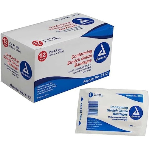 Dynarex Non-Sterile Conforming medical Stretch Gauze, 2 Inch x 4.1 yards, 12 per Box
