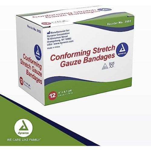 Dynarex Non-Sterile Conforming medical Stretch Gauze, 3 Inch x 4.1 Yards, 12 per Box
