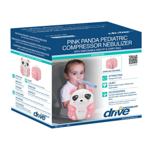 Drive Medical Pediatric Panda Pink Compressor Nebulizer with Bag and Disposable Nebulizer Kit