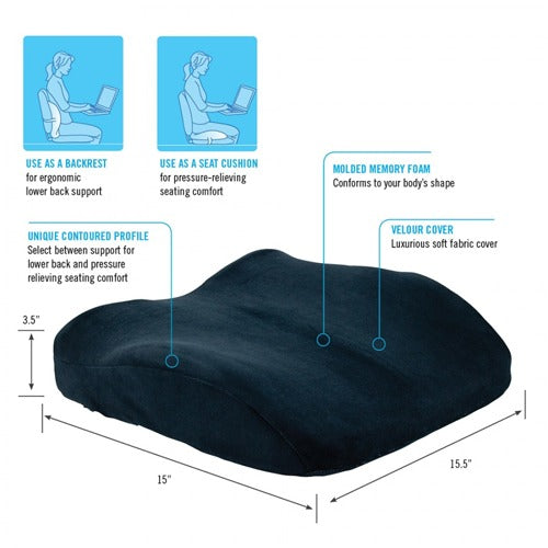 ObusForme Sitback Cushion, Black, Lumbar and Seat Support with Ergonomic Comfort Design