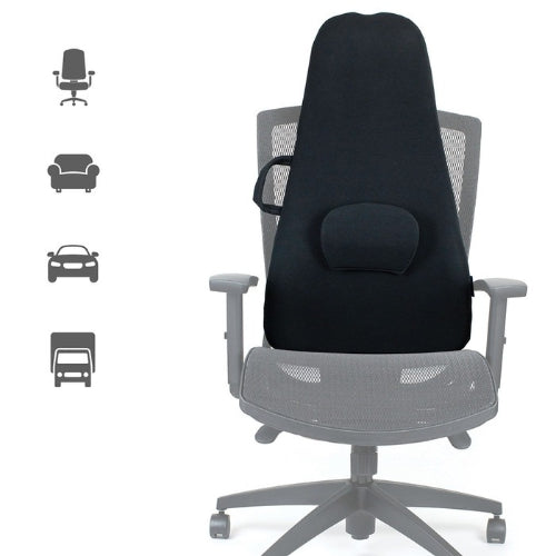 ObusForme Highback Backrest Support, Black, Extra Long with Adjustable Lumbar Pad