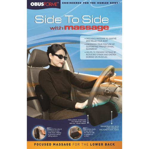 ObusForme Side to Side Lumbar Support Cushion with Massage, Black