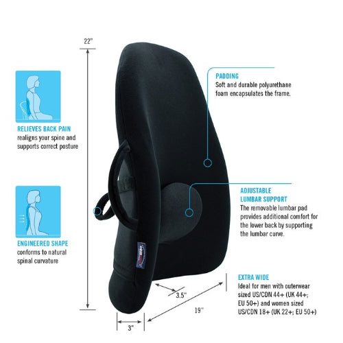 ObusForme Wideback Backrest Support, Lumbar and Posture Support, Black
