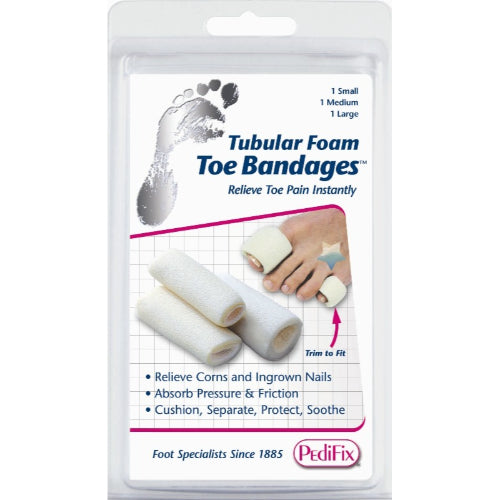 PediFix Tubular-Foam Toe Bandage, Pack of 3 (Small, Medium, Large), provides soft cushioning for toe protection and pressure relief. Moovkart
