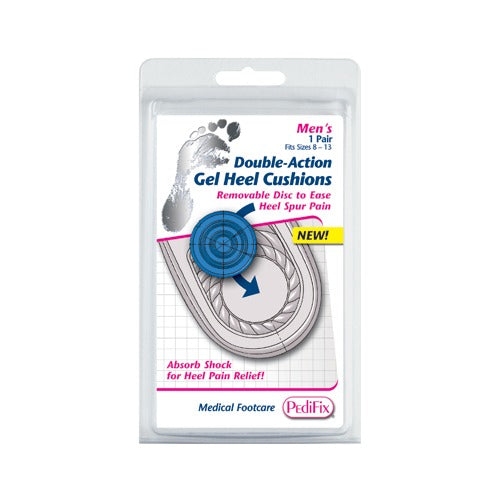 PediFix Double-Action Gel Heel Cushions for Men's, Shock Absorbing Pain Relief, Pair
