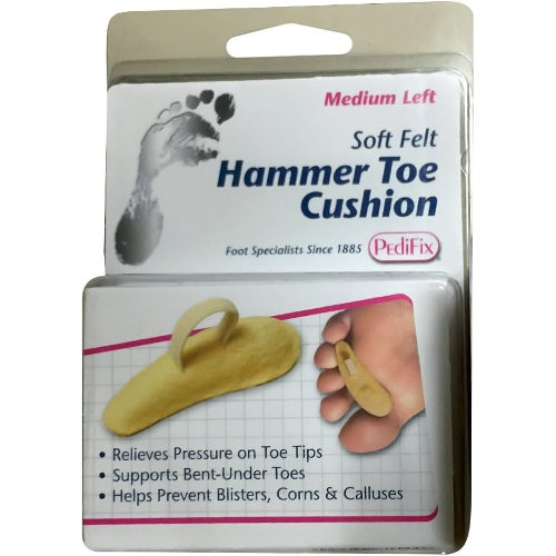 PediFix Hammer Toe Cushion, Medium, Left Foot with Felt Pad for Toe Support and Pain Relief