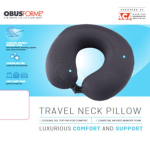 ObusForme Travel Neck Pillow, Charcoal Black, Memory Foam with Cooling Gel Pad Hover