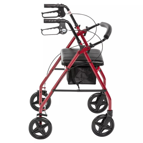 Drive Medical Aluminum Rollator with Fold Up and Removable Back, Red