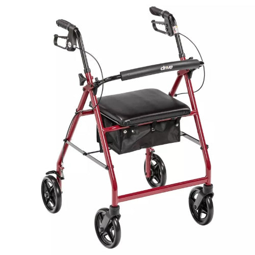 Drive Medical Rollator Aluminum Walker Fold-Up and Removable Back,Red
