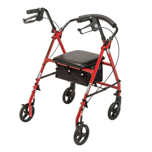 Drive Medical Steel Rollator, 6 Inch Wheels, Red